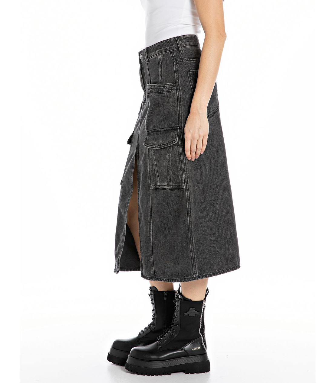 ミディデニムスカート 詳細画像 ブラック 3